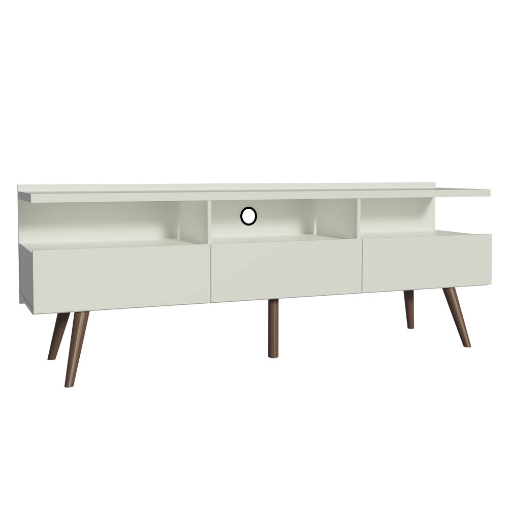 Rack para TV até 65 Polegadas Madesa Madri com Pés de Madeira - Branco