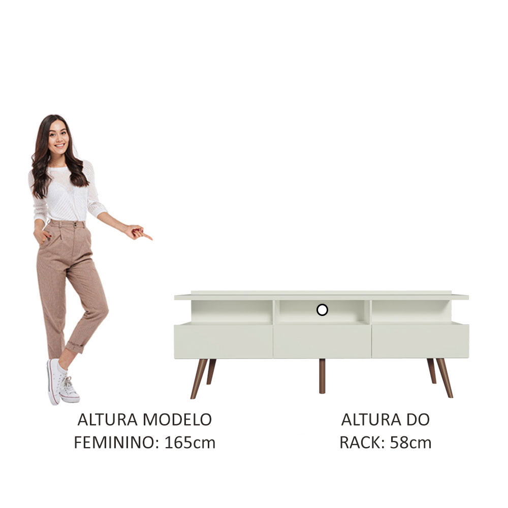 Rack para TV até 65 Polegadas Madesa Madri com Pés de Madeira - Branco