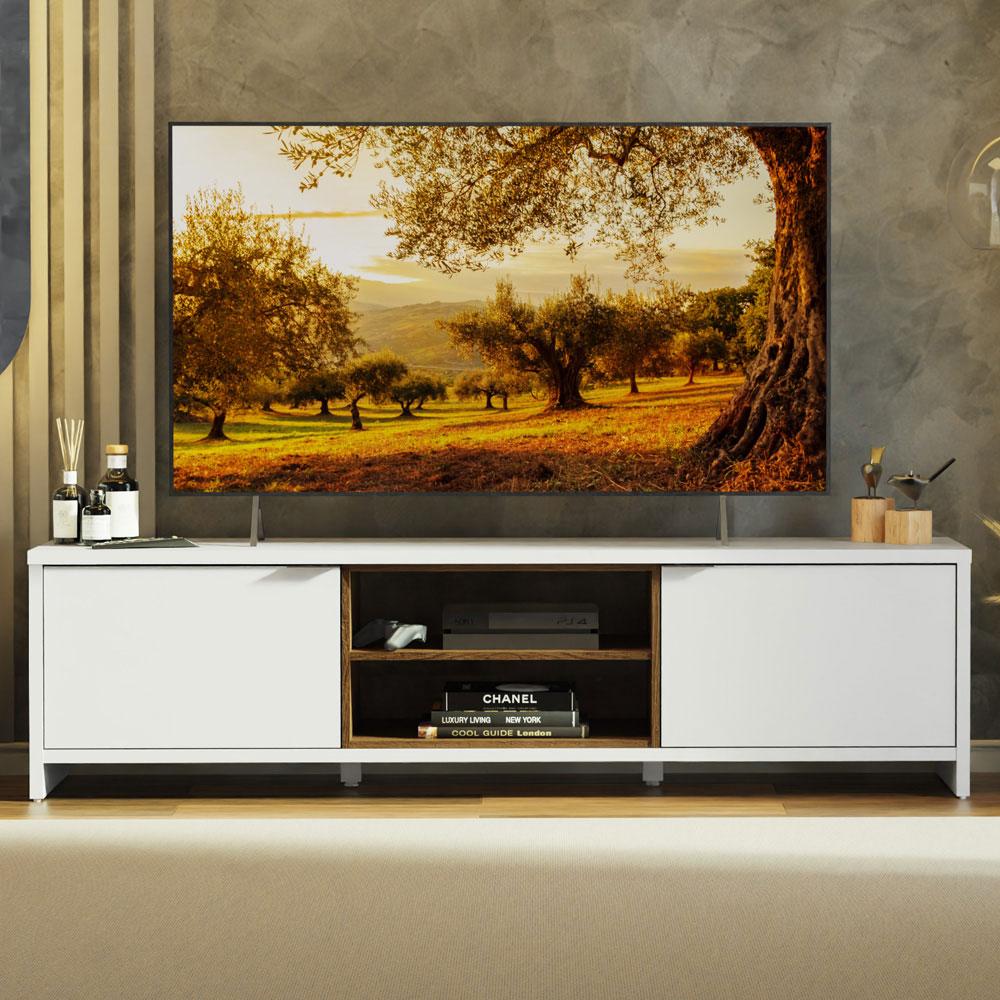 Rack para TV até 75 Polegadas 180 cm 2 Portas Branco/Rustic Metz Madesa