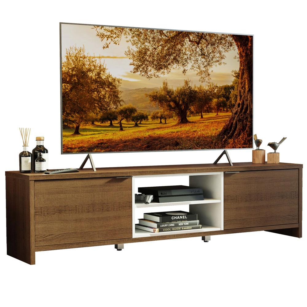 Rack para TV até 75 Polegadas 180 cm 2 Portas Rustic/Branco Metz Madesa