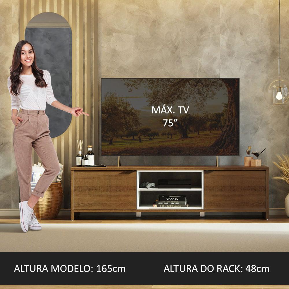 Rack para TV até 75 Polegadas 180 cm 2 Portas Rustic/Branco Metz Madesa