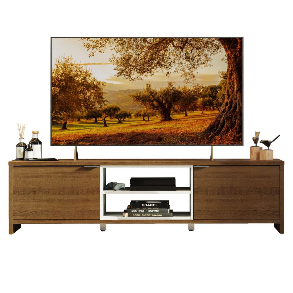 Rack para TV até 75 Polegadas 180 cm 2 Portas Rustic/Branco Metz Madesa