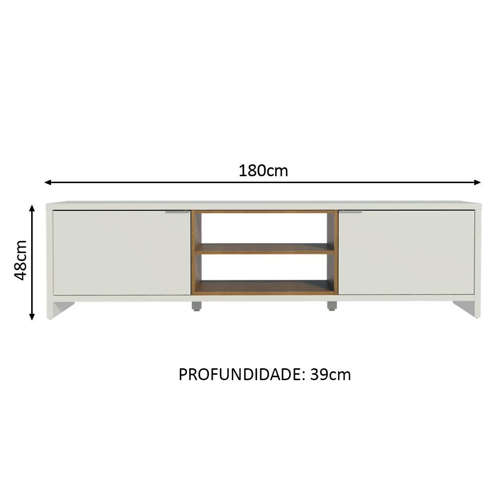 Rack para TV até 75 Polegadas Madesa Metz 180 cm 2 portas - Branco/Rustic