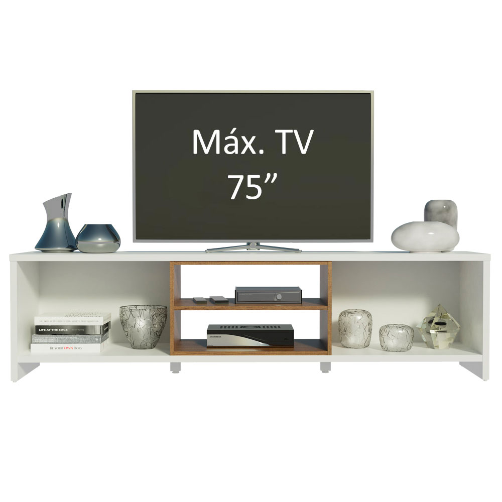 Rack para TV até 75 Polegadas Madesa Metz 180 cm 2 portas - Branco/Rustic