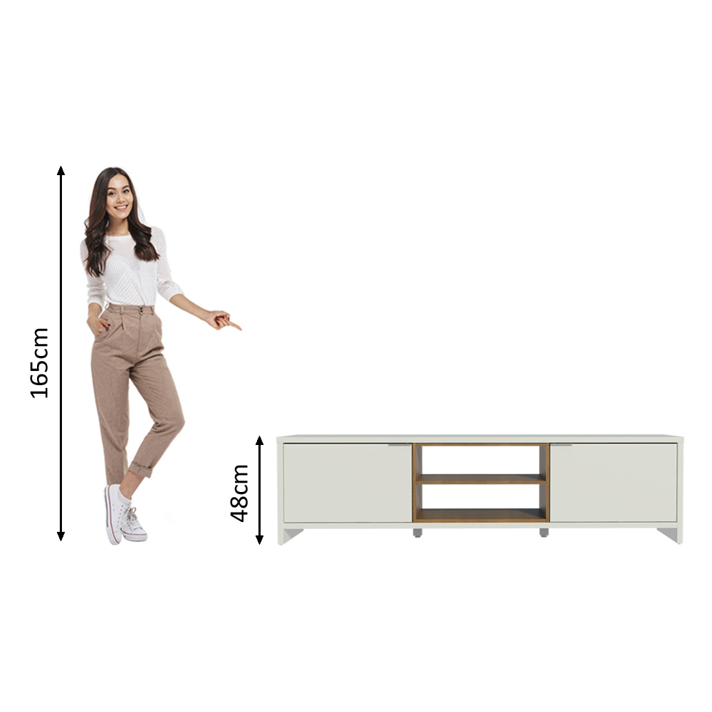 Rack para TV até 75 Polegadas Madesa Metz 180 cm 2 portas - Branco/Rustic