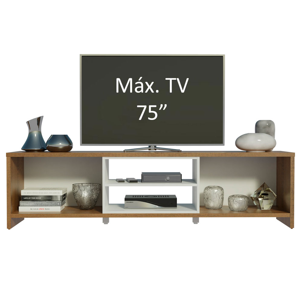 Rack para TV até 75 Polegadas Madesa Metz 180 cm 2 portas - Rustic/Branco