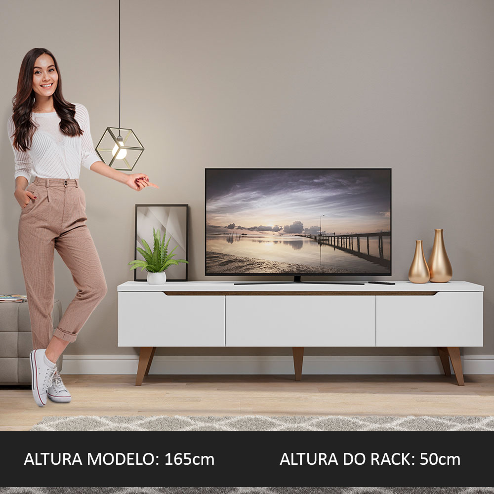 Rack para TV até 75 Polegadas Madesa Reims 2 Portas 1 Gaveta - Branco