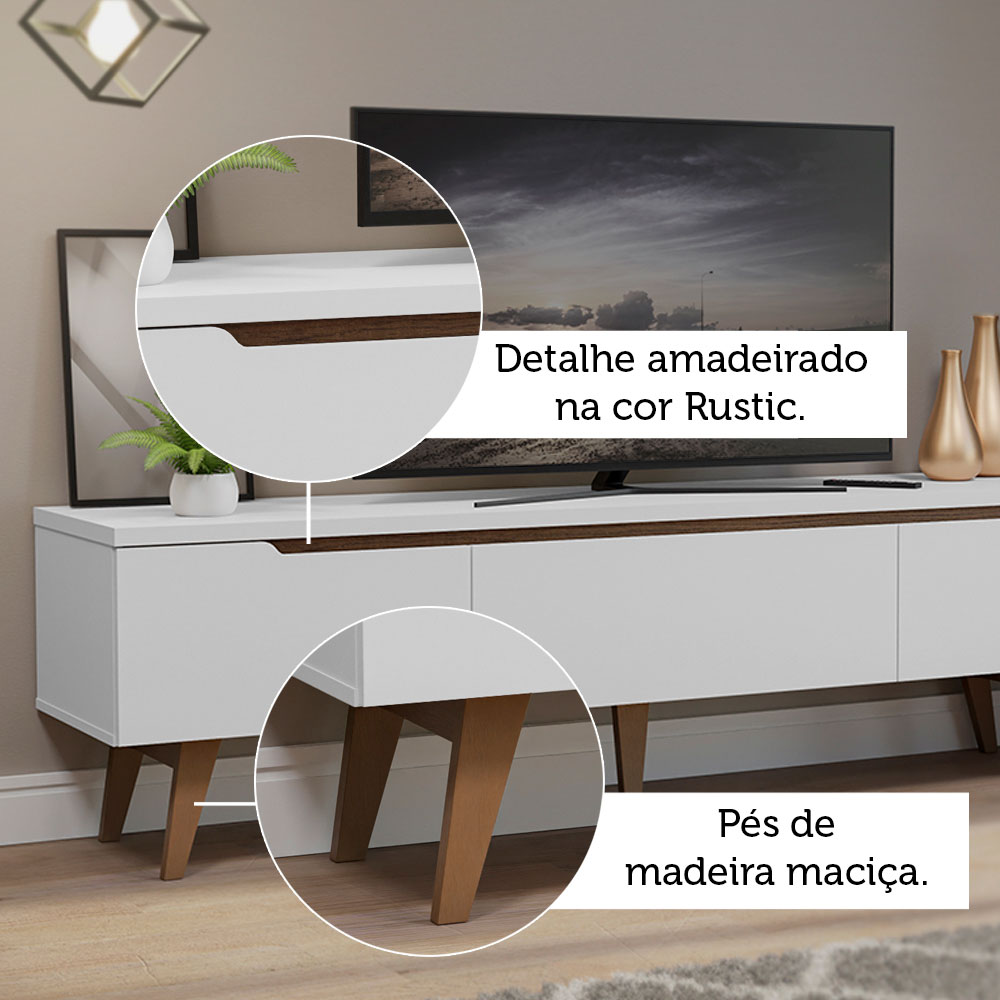Rack para TV até 75 Polegadas Madesa Reims 2 Portas 1 Gaveta - Branco