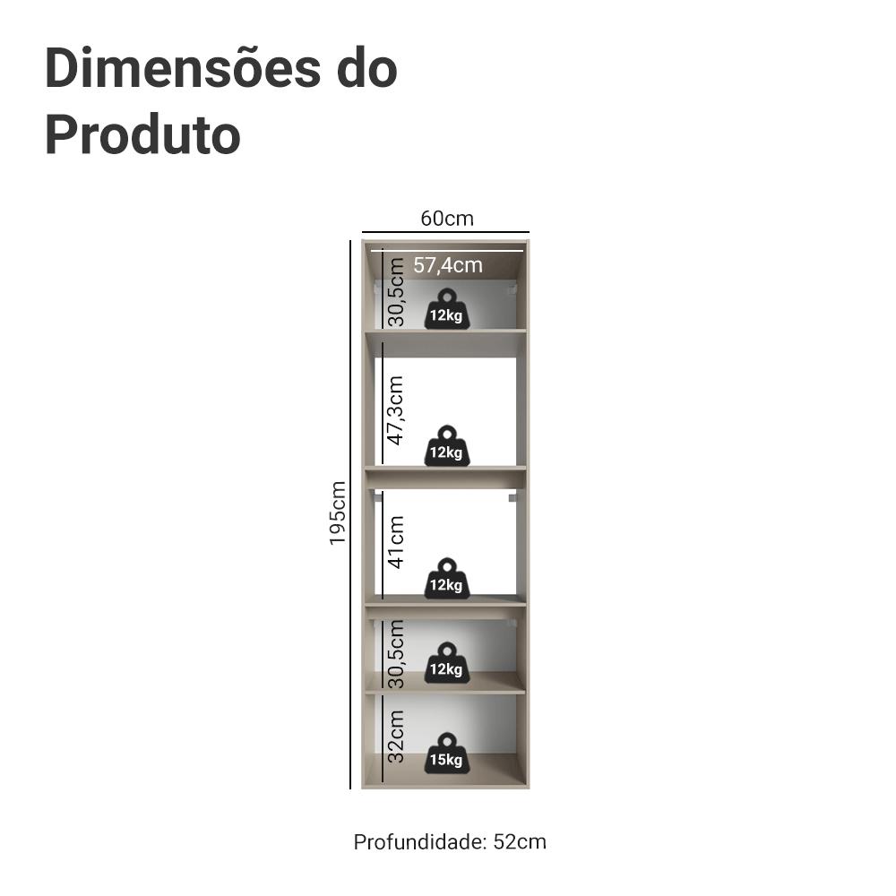 Torre Quente 60 cm 2 Portas 2 Nichos Suspenso Crema Nice Madesa