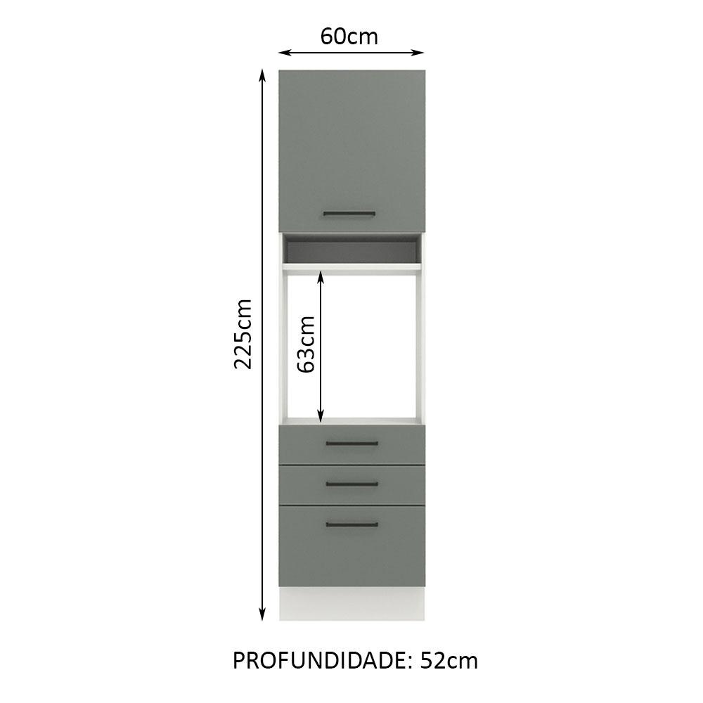 Torre Quente Armário de Cozinha 60 cm 1 Porta 3 Gavetas Branco/Cinza Agata Madesa