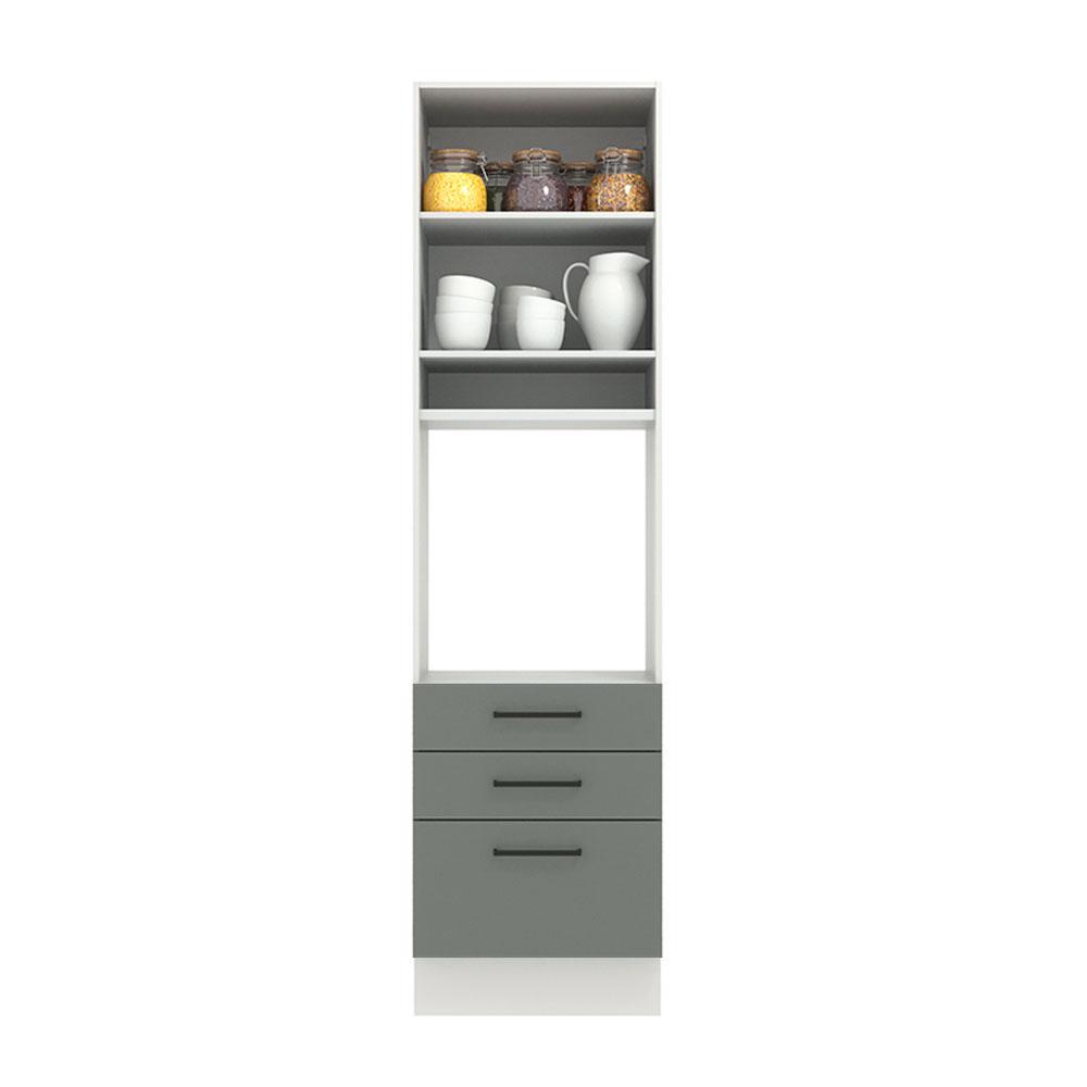 Torre Quente Armário de Cozinha 60 cm 1 Porta 3 Gavetas Branco/Cinza Agata Madesa