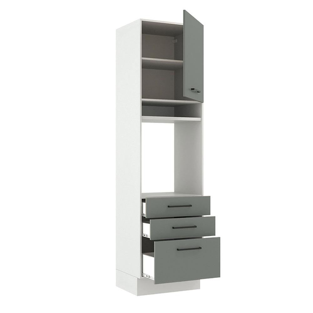 Torre Quente Armário de Cozinha 60 cm 1 Porta 3 Gavetas Branco/Cinza Agata Madesa