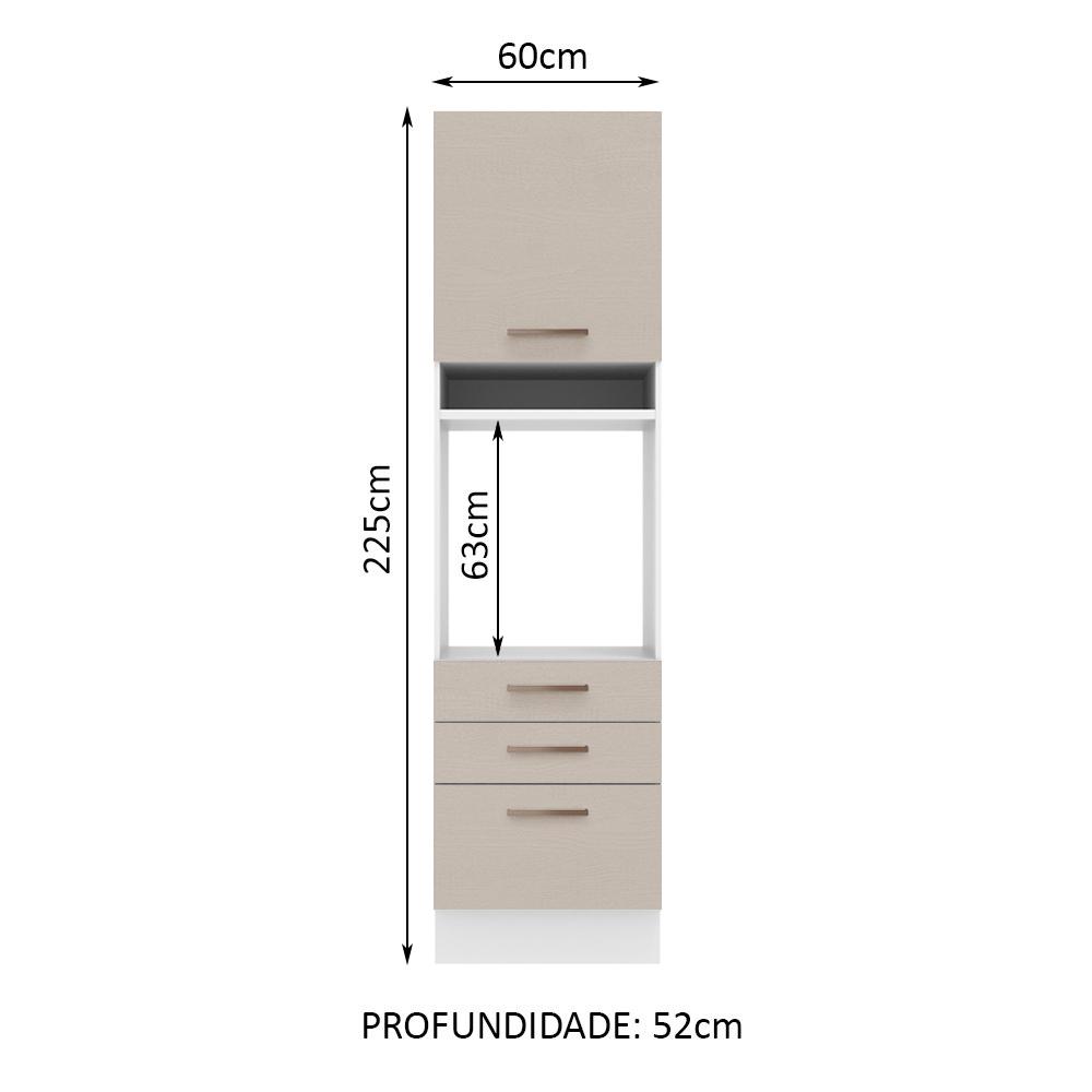 Torre Quente Armário de Cozinha 60 cm 1 Porta 3 Gavetas Branco/Crema Agata Madesa