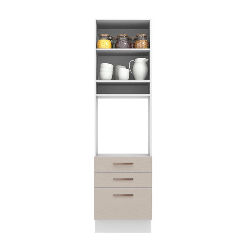 Torre Quente Armário de Cozinha 60 cm 1 Porta 3 Gavetas Branco/Crema Agata Madesa
