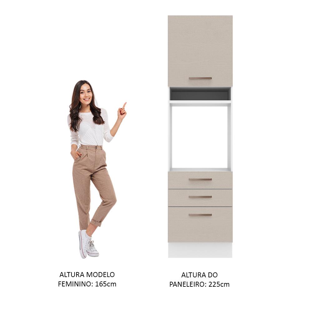 Torre Quente Armário de Cozinha 60 cm 1 Porta 3 Gavetas Branco/Crema Agata Madesa