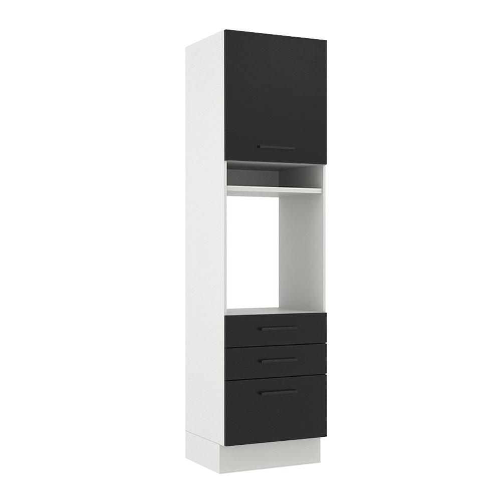 Torre Quente Armário de Cozinha 60 cm 1 Porta 3 Gavetas Branco/Preto Agata Madesa
