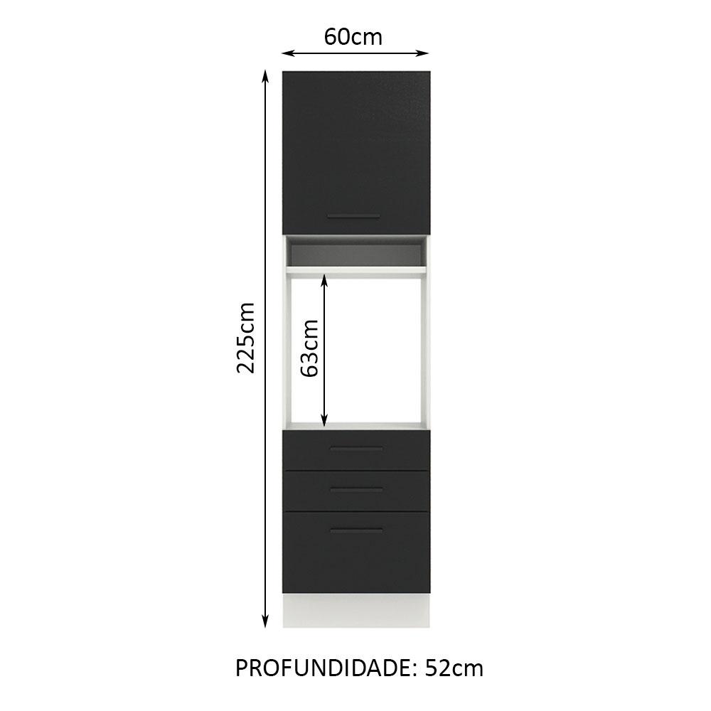 Torre Quente Armário de Cozinha 60 cm 1 Porta 3 Gavetas Branco/Preto Agata Madesa