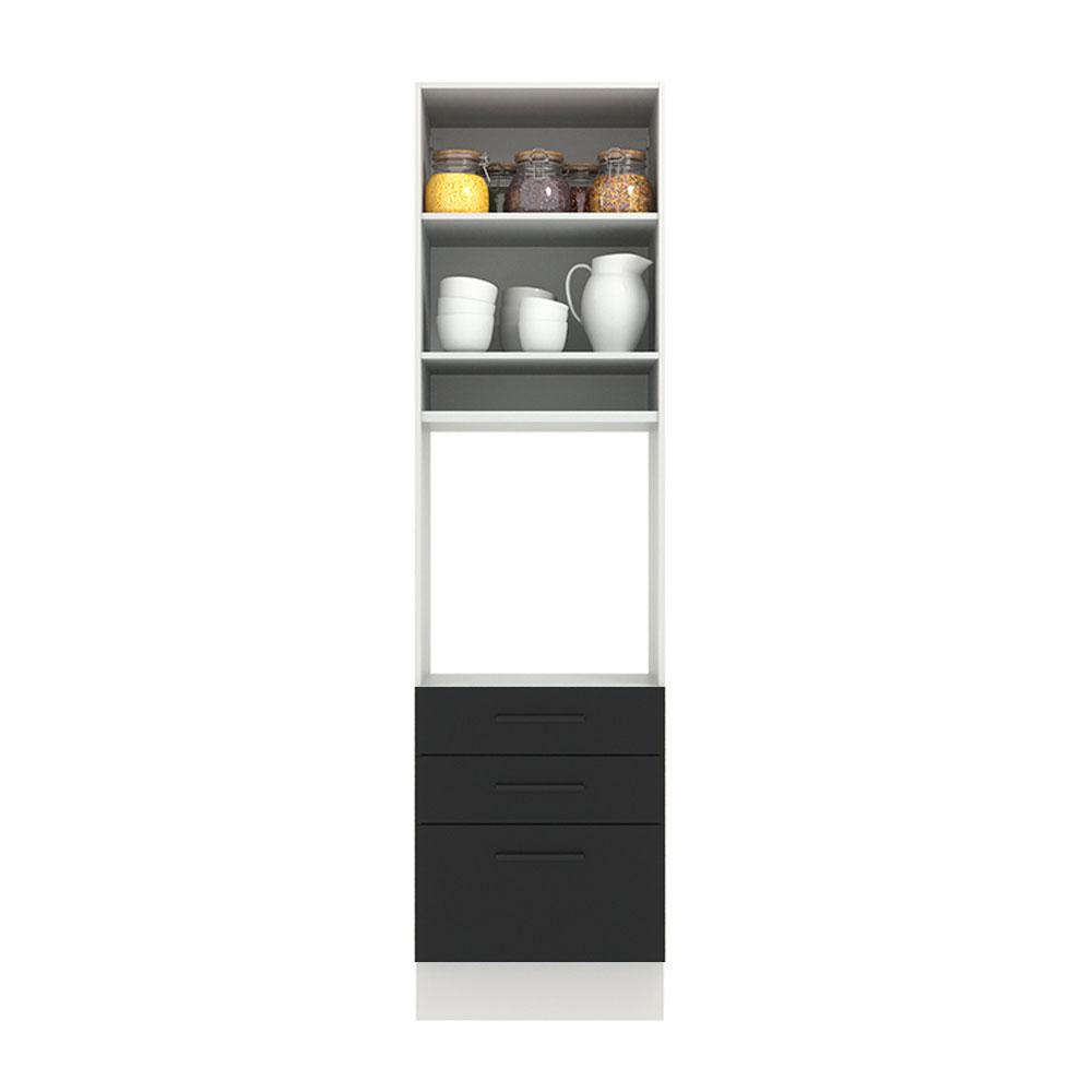 Torre Quente Armário de Cozinha 60 cm 1 Porta 3 Gavetas Branco/Preto Agata Madesa