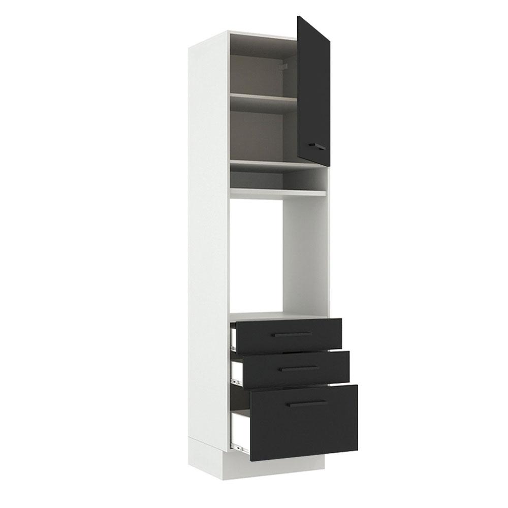 Torre Quente Armário de Cozinha 60 cm 1 Porta 3 Gavetas Branco/Preto Agata Madesa