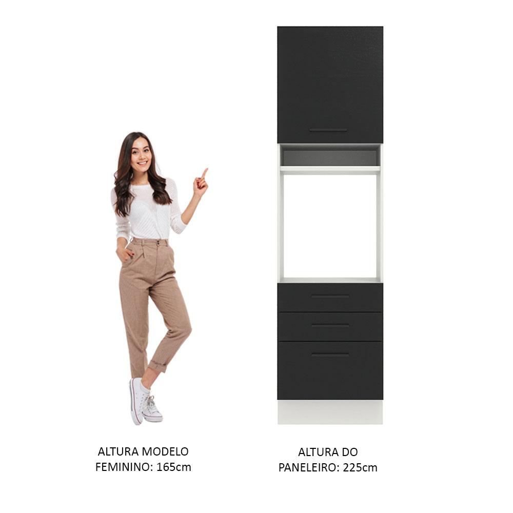 Torre Quente Armário de Cozinha 60 cm 1 Porta 3 Gavetas Branco/Preto Agata Madesa