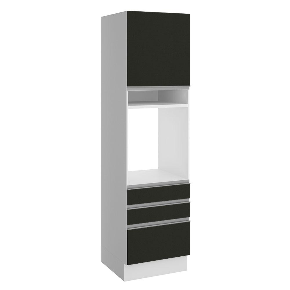 Torre Quente Armário de Cozinha 60 cm 1 Porta 3 Gavetas Branco/Preto Glamy Madesa