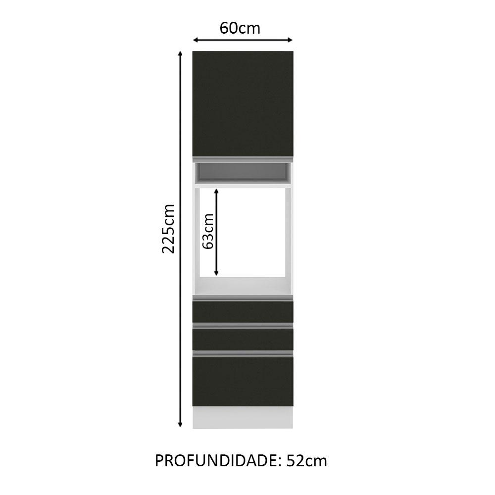 Torre Quente Armário de Cozinha 60 cm 1 Porta 3 Gavetas Branco/Preto Glamy Madesa