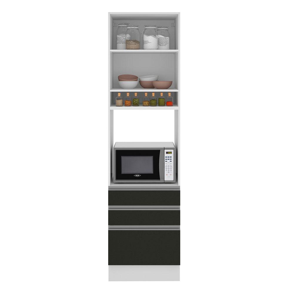 Torre Quente Armário de Cozinha 60 cm 1 Porta 3 Gavetas Branco/Preto Glamy Madesa