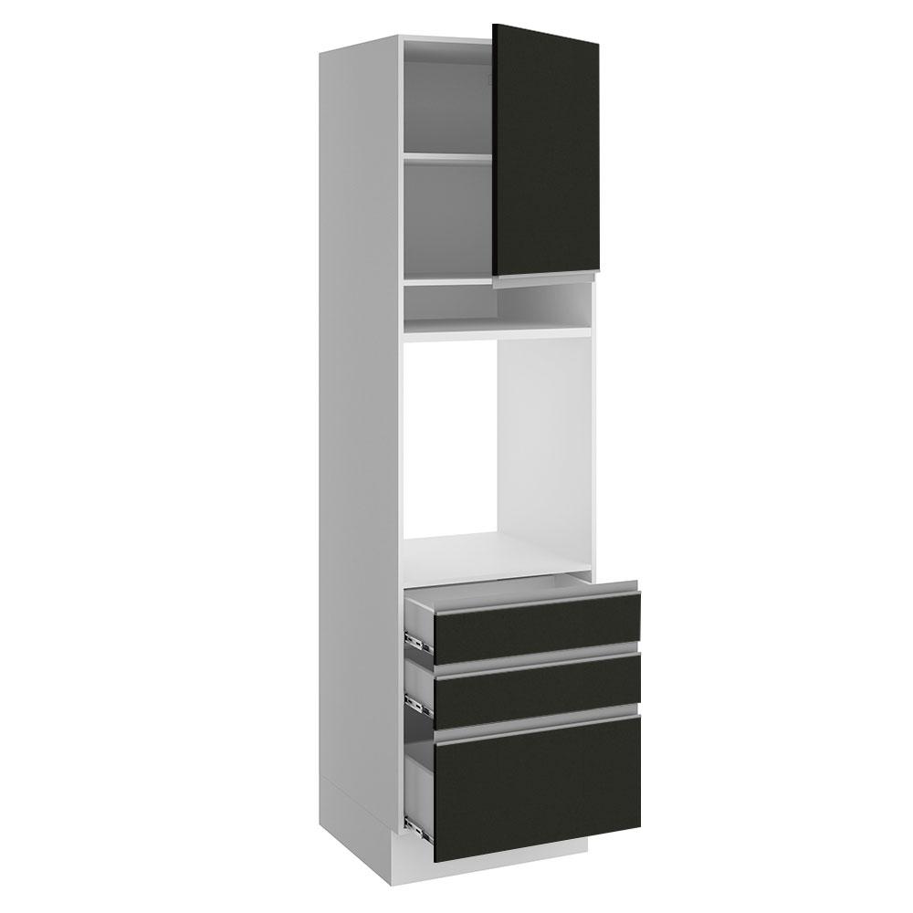 Torre Quente Armário de Cozinha 60 cm 1 Porta 3 Gavetas Branco/Preto Glamy Madesa