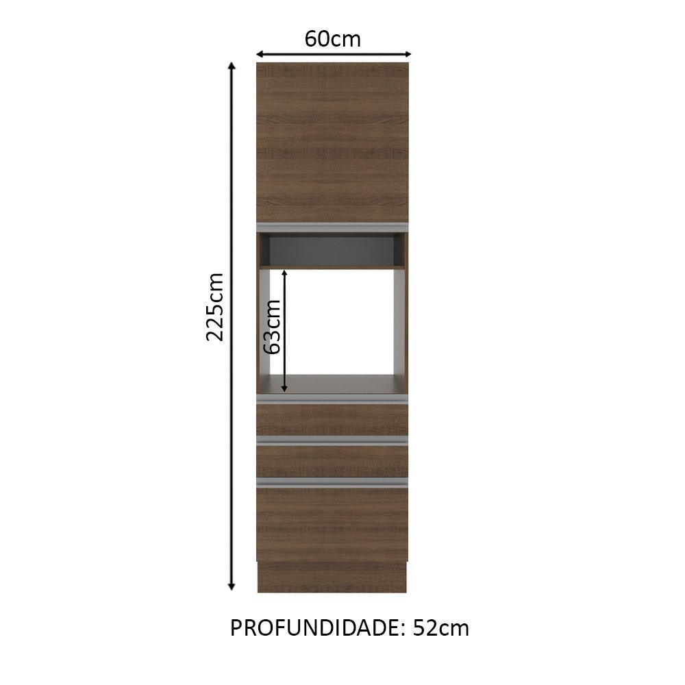 Torre Quente Armário de Cozinha 60 cm 1 Porta 3 Gavetas Rustic Glamy Madesa