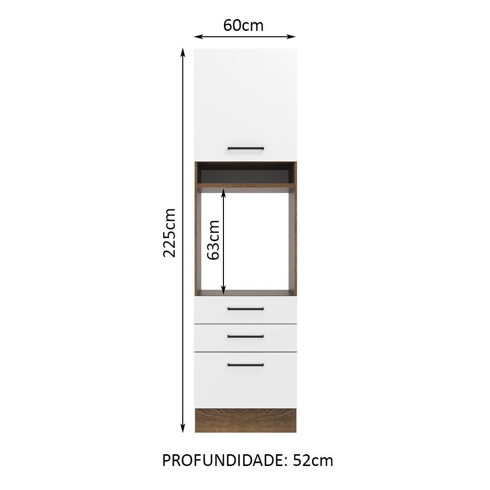 Torre Quente Armário de Cozinha 60 cm 1 Porta 3 Gavetas Rustic/Branco Agata Madesa