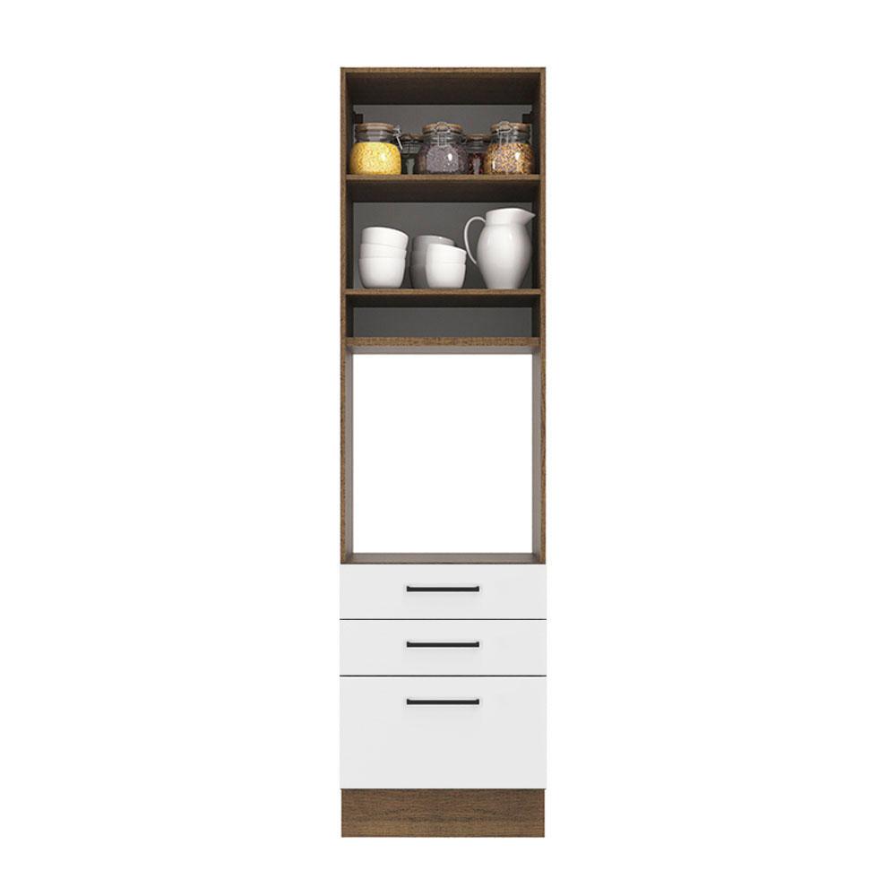 Torre Quente Armário de Cozinha 60 cm 1 Porta 3 Gavetas Rustic/Branco Agata Madesa