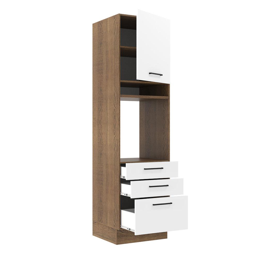 Torre Quente Armário de Cozinha 60 cm 1 Porta 3 Gavetas Rustic/Branco Agata Madesa