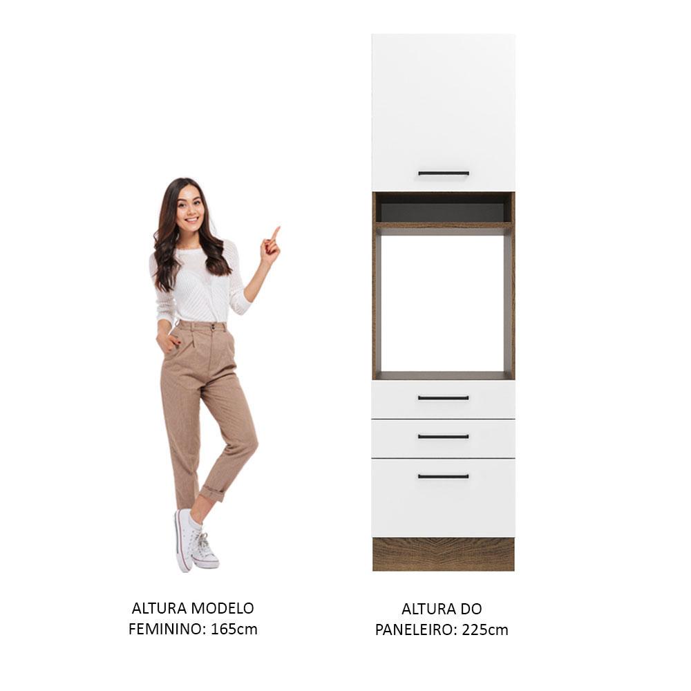 Torre Quente Armário de Cozinha 60 cm 1 Porta 3 Gavetas Rustic/Branco Agata Madesa
