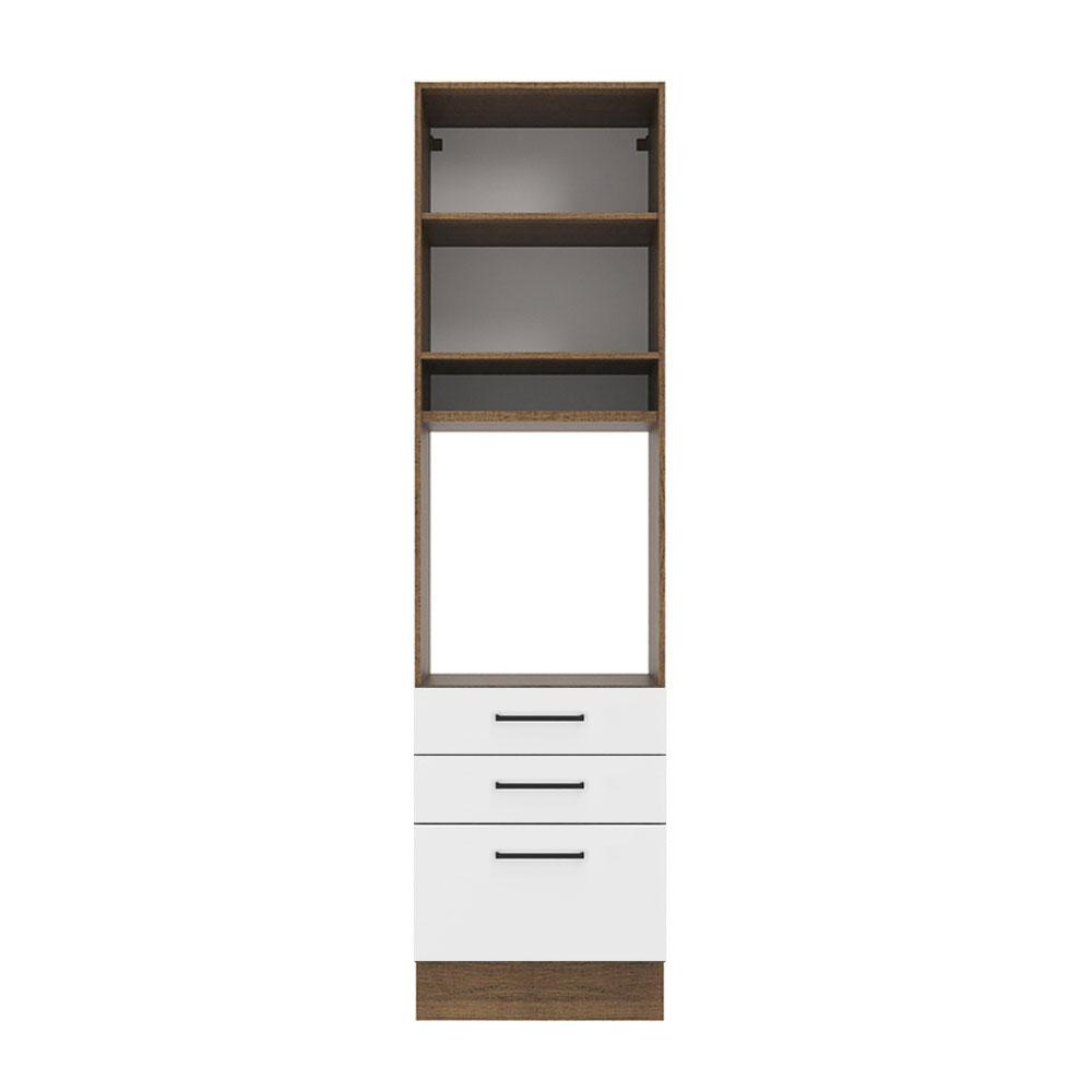 Torre Quente Armário de Cozinha 60 cm 1 Porta 3 Gavetas Rustic/Branco Agata Madesa