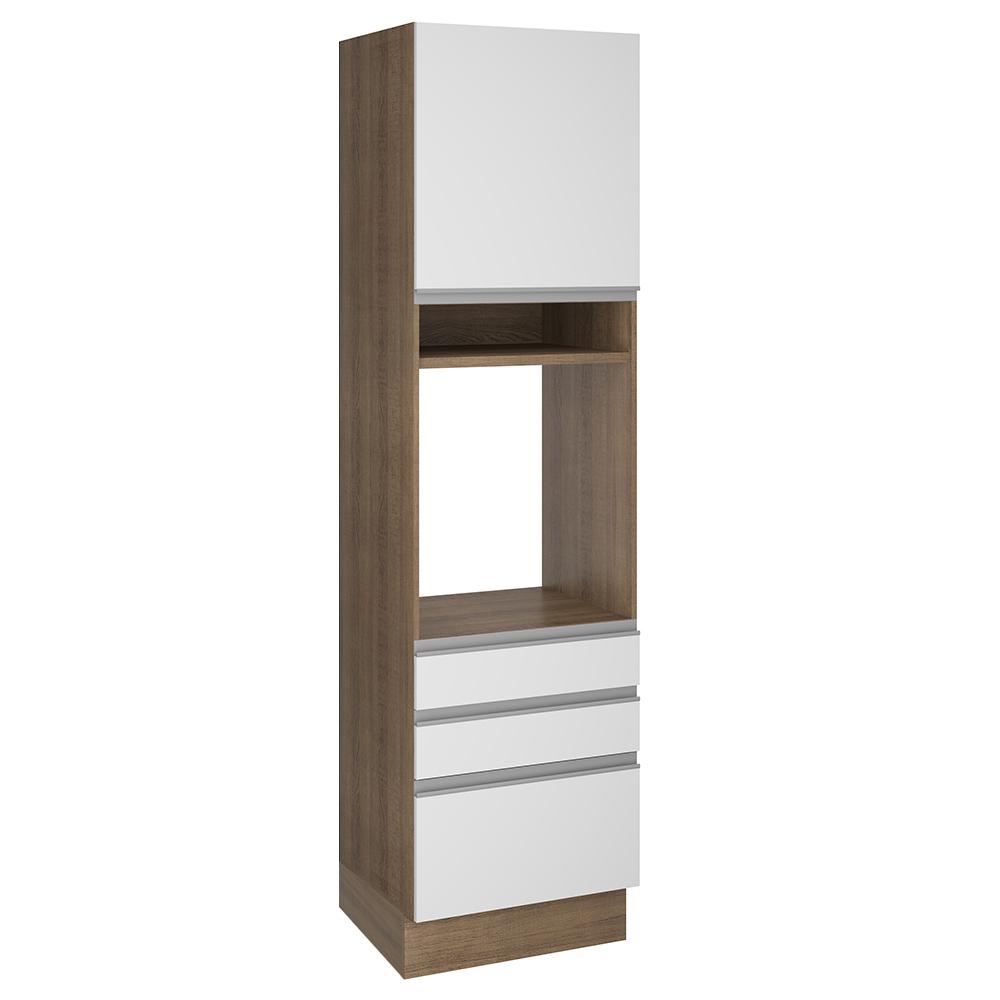 Torre Quente Armário de Cozinha 60 cm 1 Porta 3 Gavetas Rustic/Branco Glamy Madesa