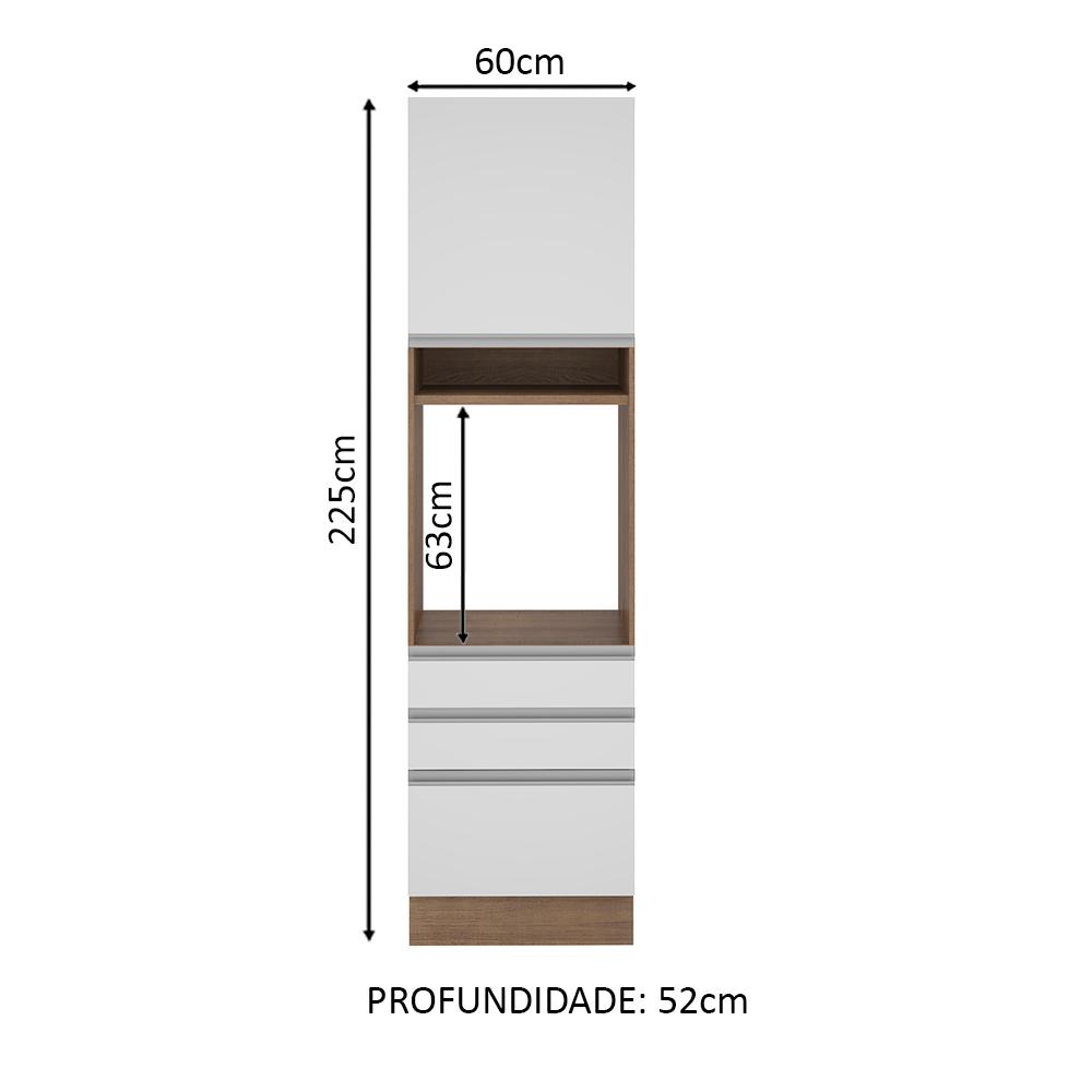 Torre Quente Armário de Cozinha 60 cm 1 Porta 3 Gavetas Rustic/Branco Glamy Madesa