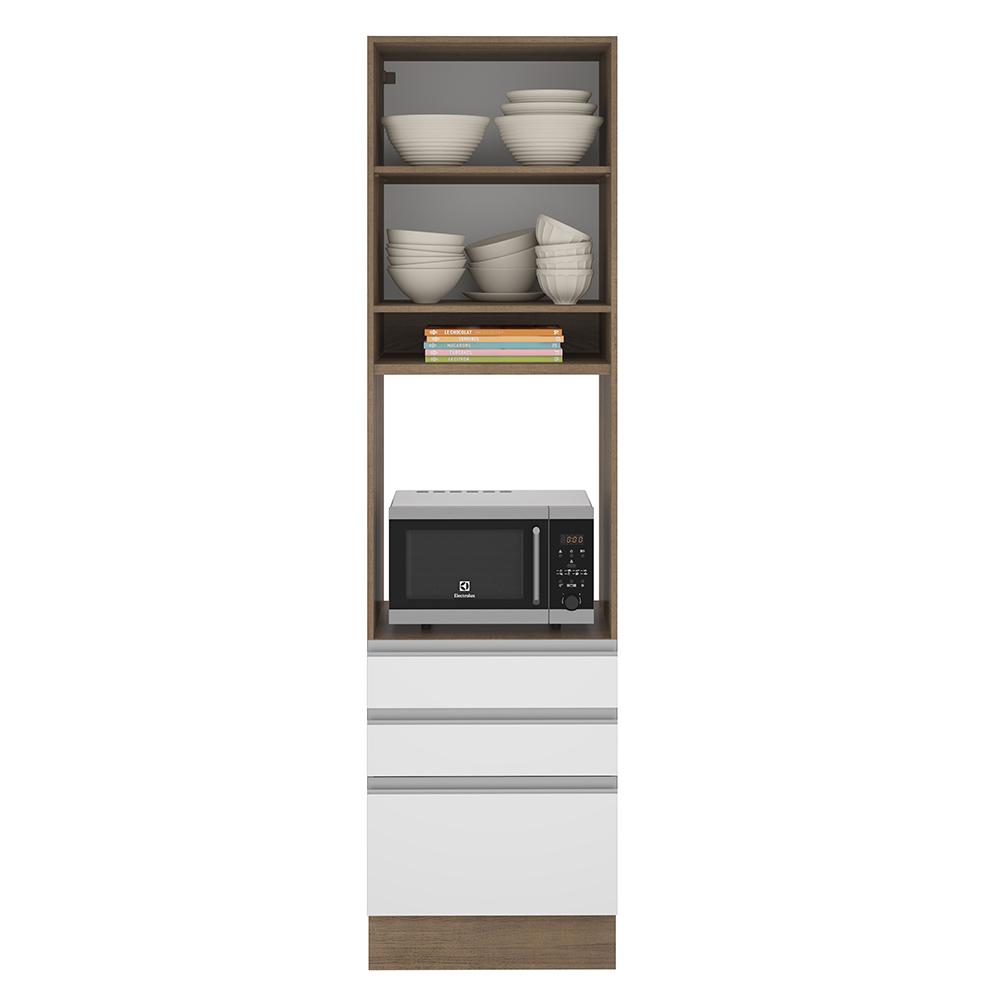 Torre Quente Armário de Cozinha 60 cm 1 Porta 3 Gavetas Rustic/Branco Glamy Madesa