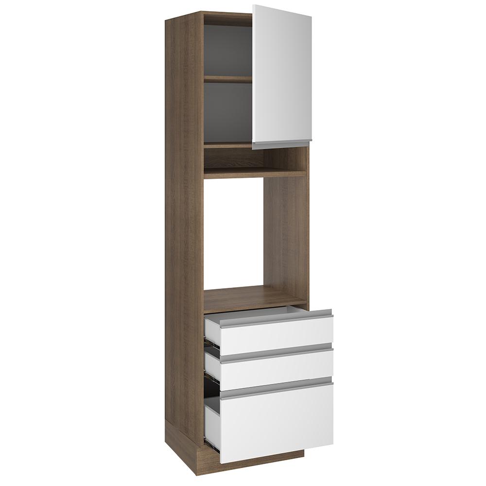 Torre Quente Armário de Cozinha 60 cm 1 Porta 3 Gavetas Rustic/Branco Glamy Madesa