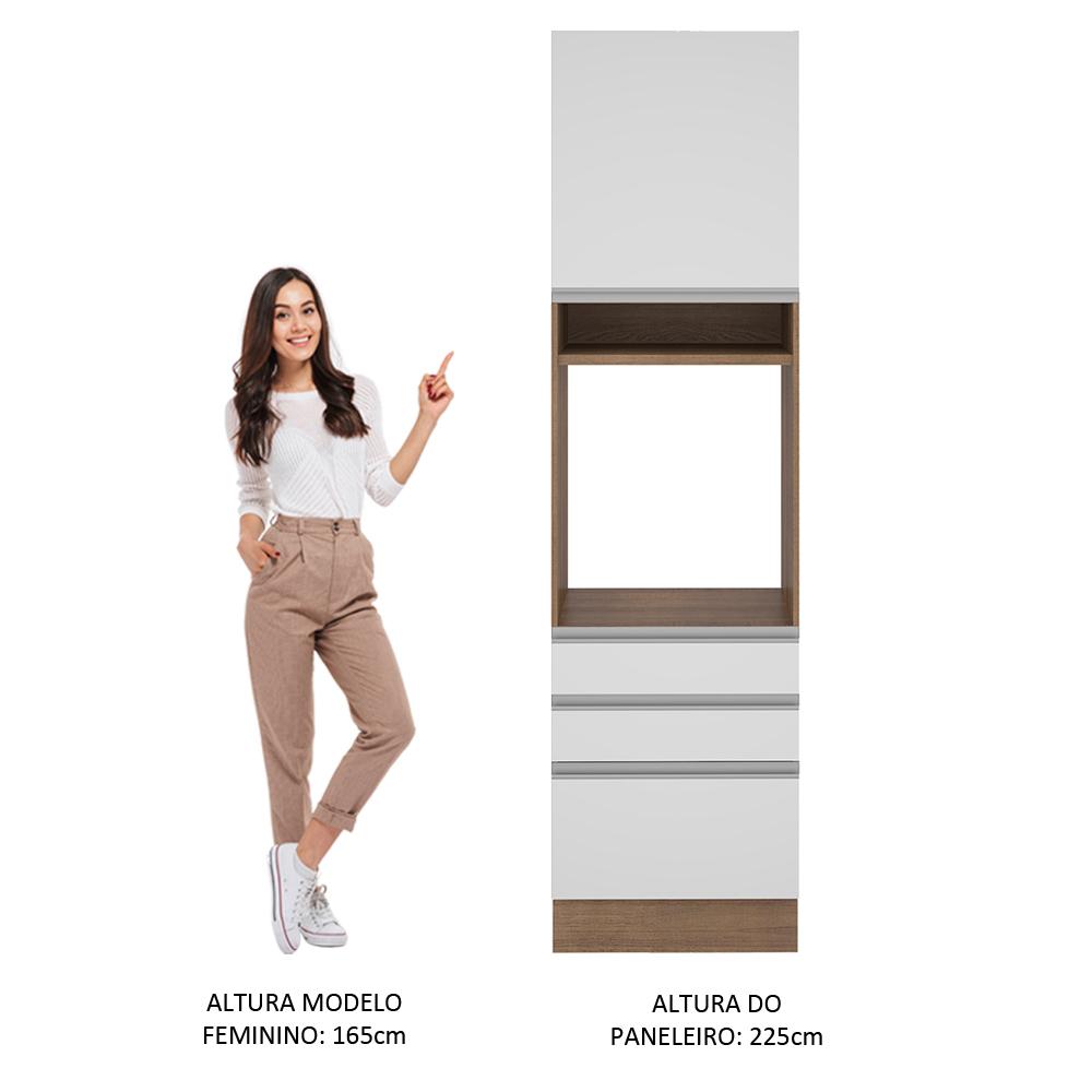 Torre Quente Armário de Cozinha 60 cm 1 Porta 3 Gavetas Rustic/Branco Glamy Madesa