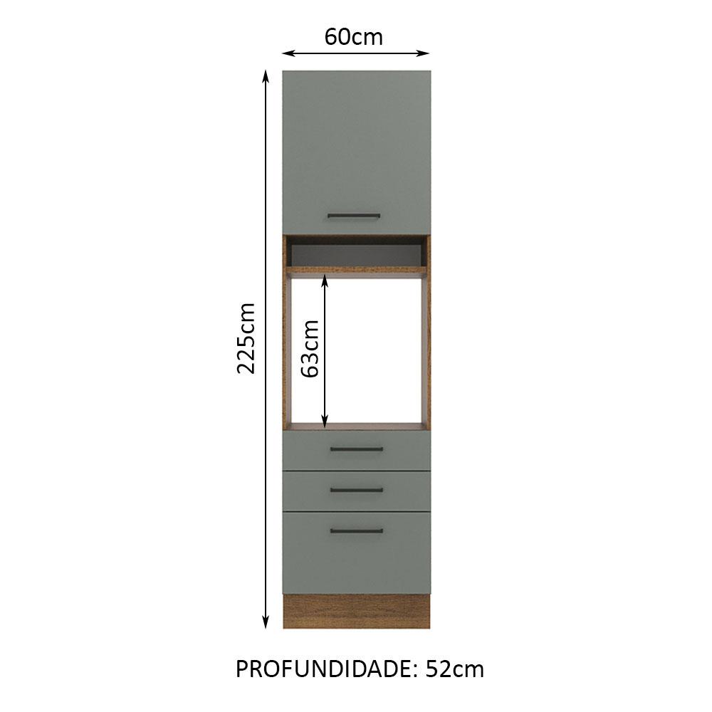 Torre Quente Armário de Cozinha 60 cm 1 Porta 3 Gavetas Rustic/Cinza Agata Madesa