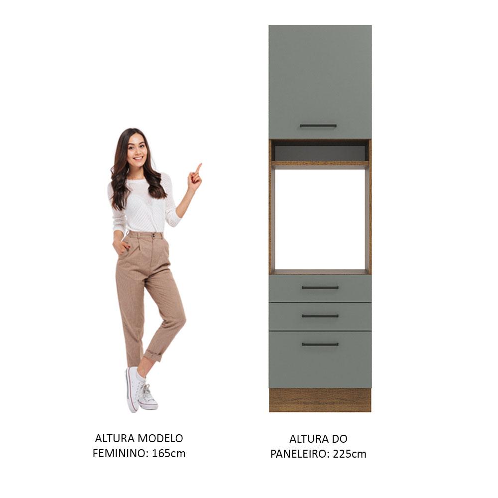 Torre Quente Armário de Cozinha 60 cm 1 Porta 3 Gavetas Rustic/Cinza Agata Madesa