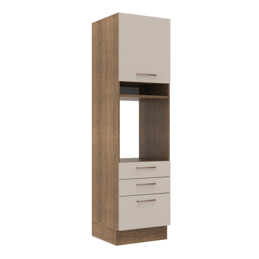 Torre Quente Armário de Cozinha 60 cm 1 Porta 3 Gavetas Rustic/Crema Agata Madesa