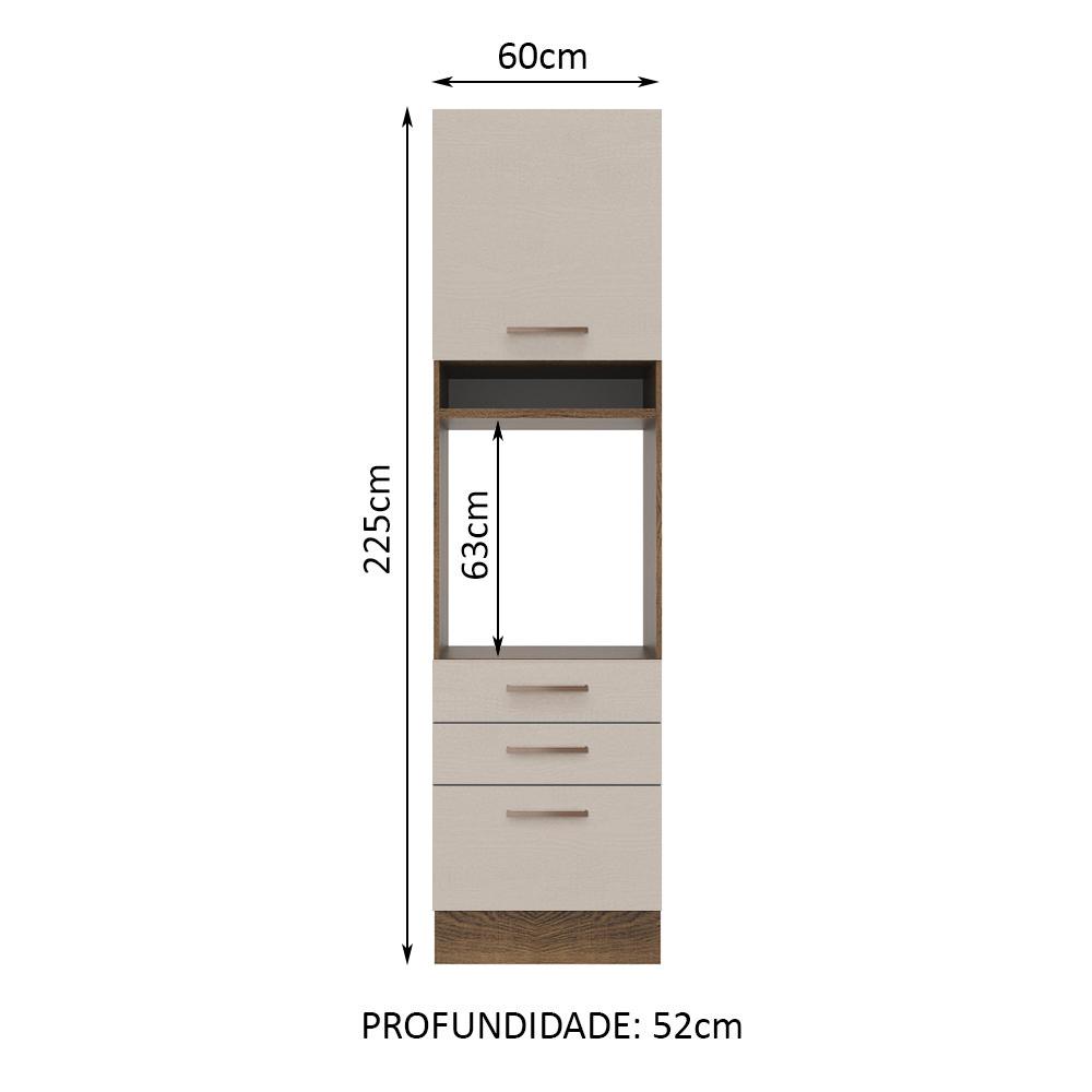 Torre Quente Armário de Cozinha 60 cm 1 Porta 3 Gavetas Rustic/Crema Agata Madesa
