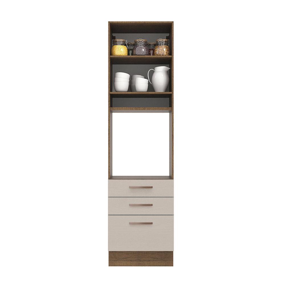 Torre Quente Armário de Cozinha 60 cm 1 Porta 3 Gavetas Rustic/Crema Agata Madesa