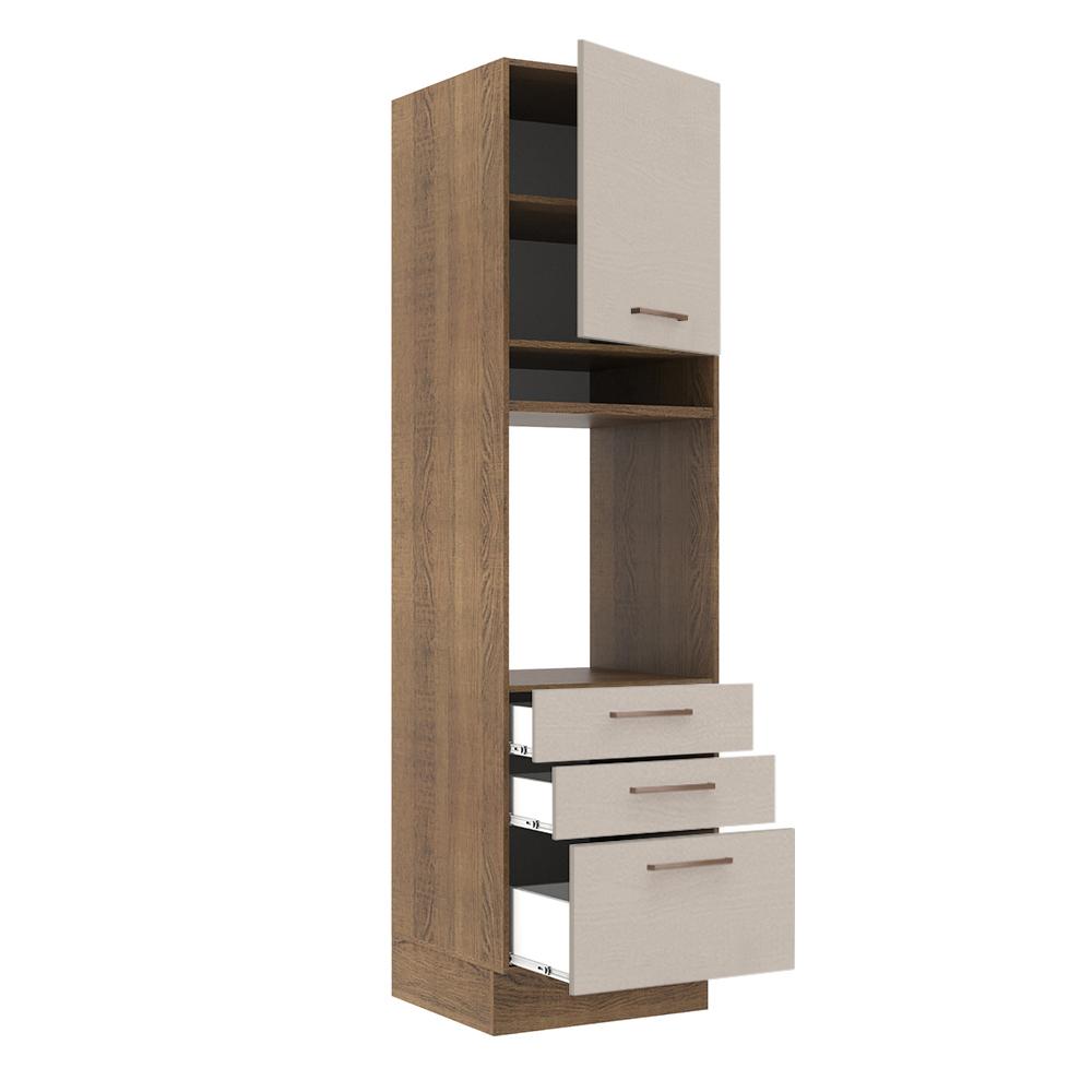 Torre Quente Armário de Cozinha 60 cm 1 Porta 3 Gavetas Rustic/Crema Agata Madesa
