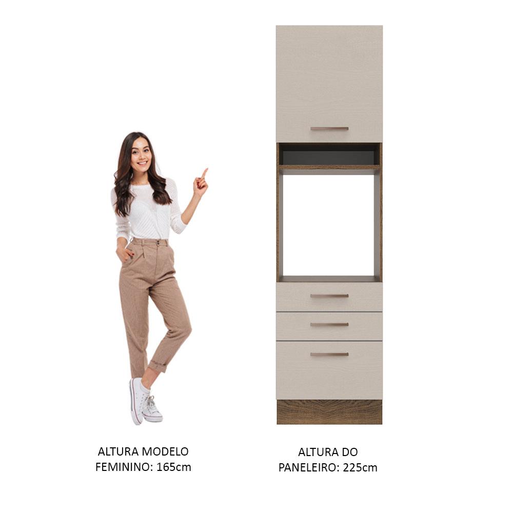 Torre Quente Armário de Cozinha 60 cm 1 Porta 3 Gavetas Rustic/Crema Agata Madesa