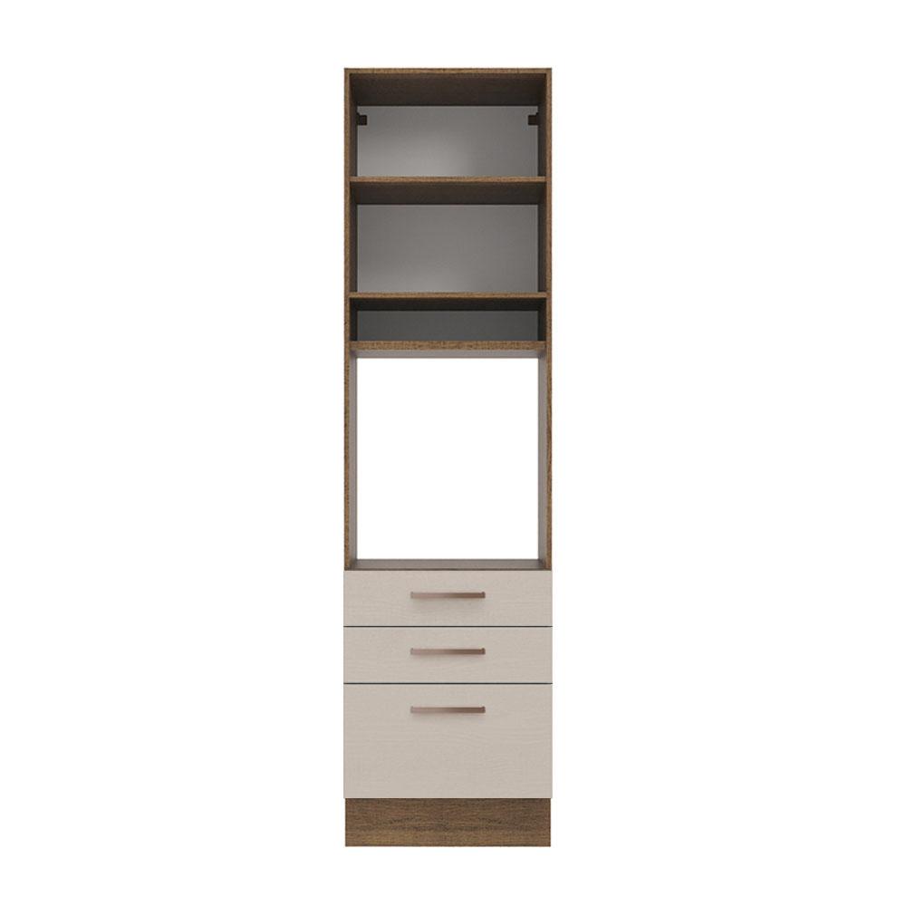 Torre Quente Armário de Cozinha 60 cm 1 Porta 3 Gavetas Rustic/Crema Agata Madesa