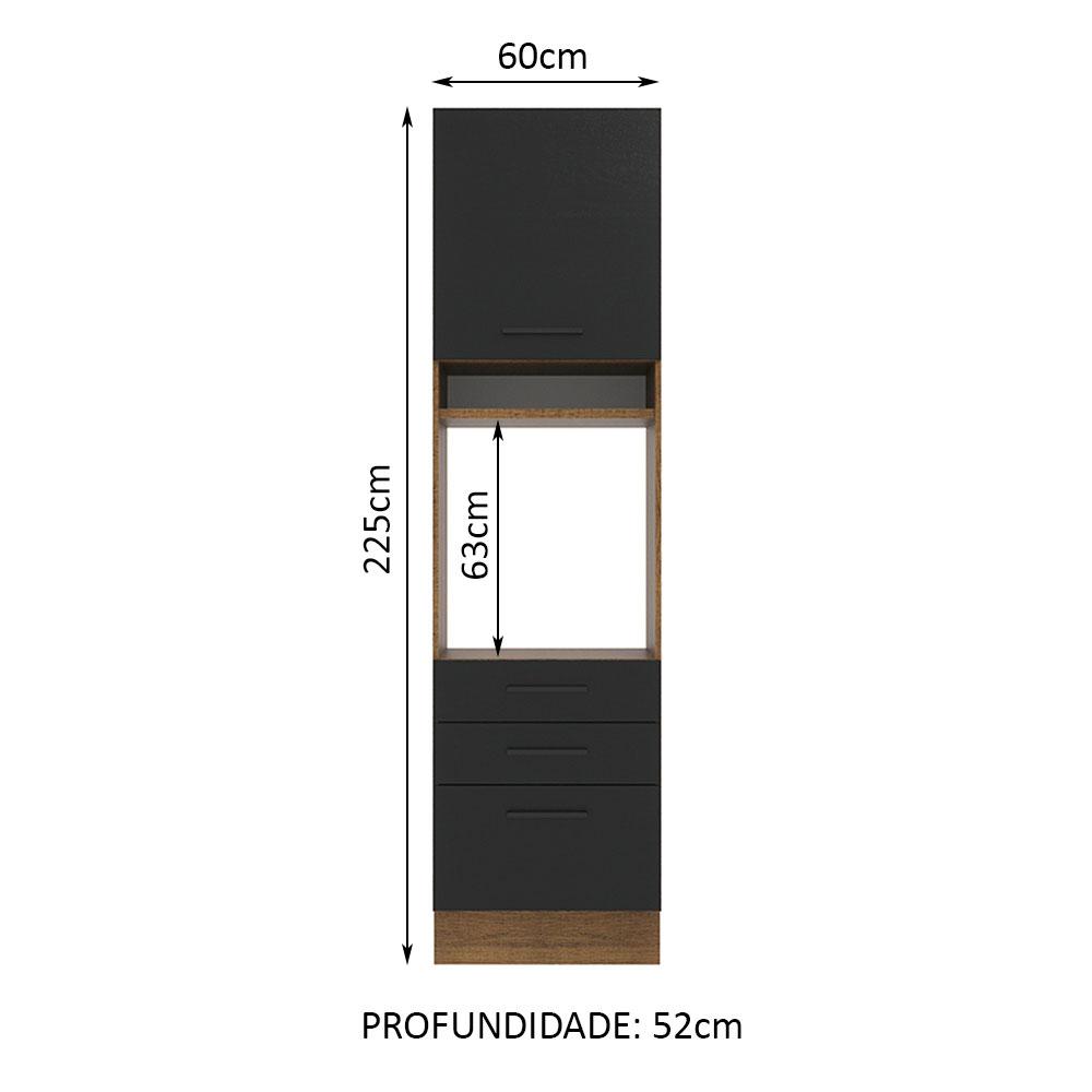 Torre Quente Armário de Cozinha 60 cm 1 Porta 3 Gavetas Rustic/Preto Agata Madesa