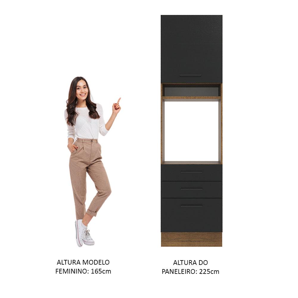 Torre Quente Armário de Cozinha 60 cm 1 Porta 3 Gavetas Rustic/Preto Agata Madesa