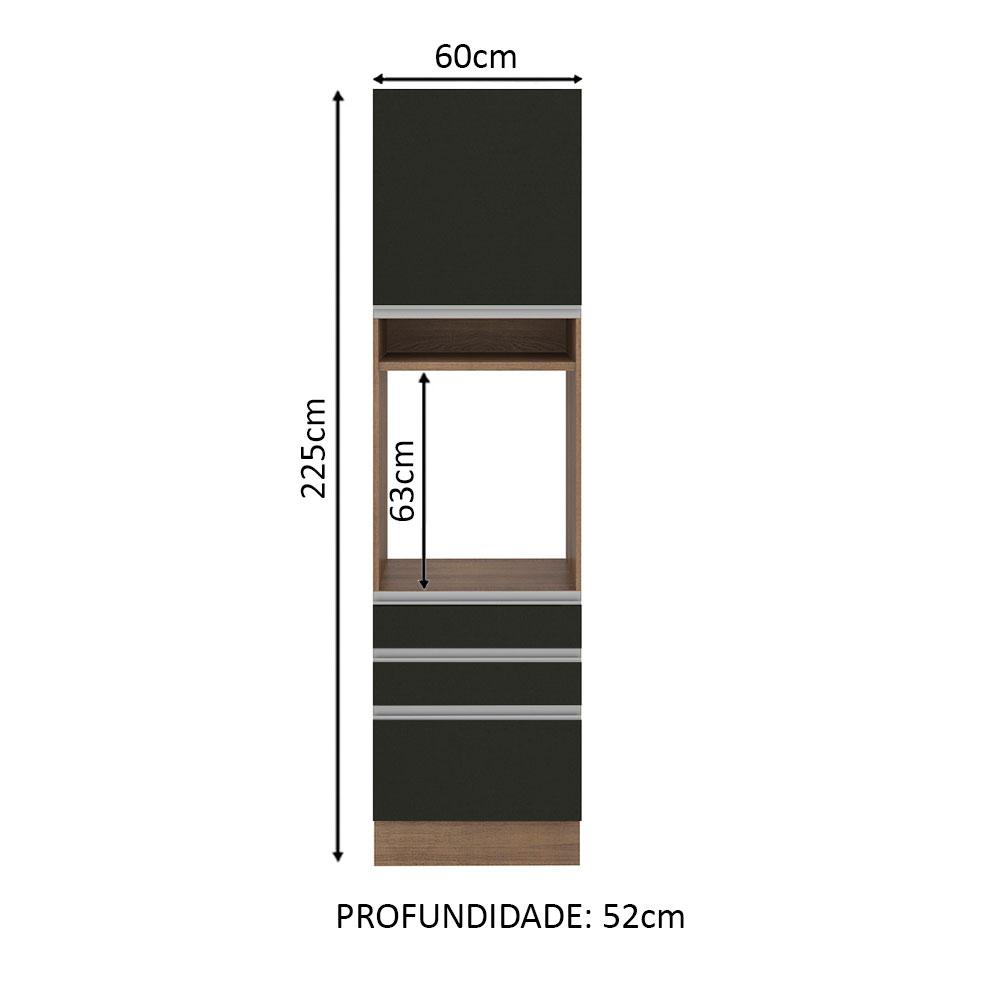 Torre Quente Armário de Cozinha 60 cm 1 Porta 3 Gavetas Rustic/Preto Glamy Madesa